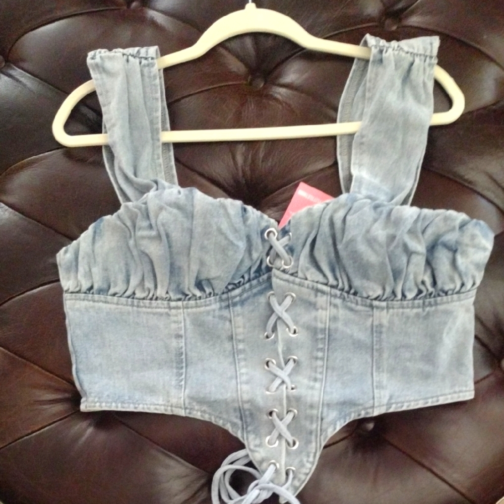 PrettyLittleThing Blue Denim Corset Top NWT